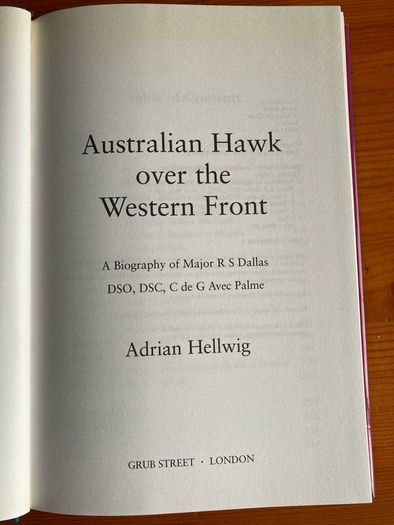 War book: 'Australian Hawk Over The Western Front'