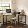 New L-Shaped Computer Writing Workstation PC Corner Desk With Monitor Stand (Brown) - FREE P&P Image 2