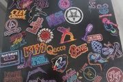 rock and metal stickers neon style