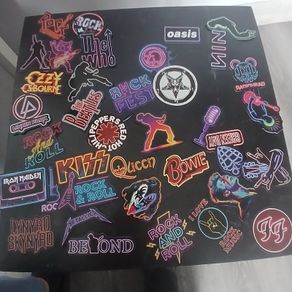 rock and metal stickers neon style