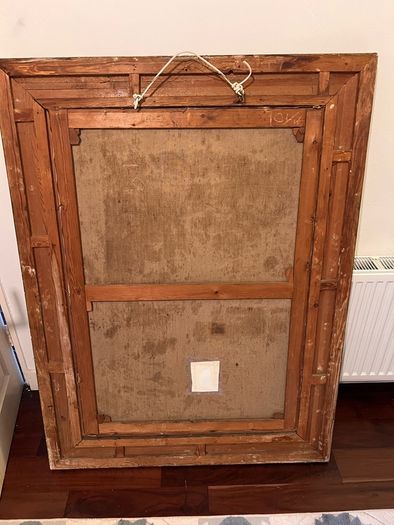 Large French oil painting in antique frame