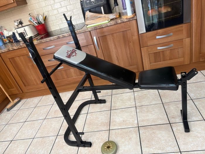 Cheap, Weight Bench, 50kg Weights, Barbell+ 2 X Dumbbells!