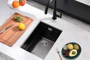 Black Kitchen Sink, 30X40CM Small Sink Stainless Steel Single Bowl, BoomHoze Outdoor Campervan with Overflow, Drainer Fittings, Undermount, Top Mount, Drop in Flushmount Installation, Black