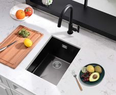 Black Kitchen Sink, 30X40CM Small Sink Stainless Steel Single Bowl, BoomHoze Outdoor Campervan with Overflow, Drainer Fittings, Undermount, Top Mount, Drop in Flushmount Installation, Black