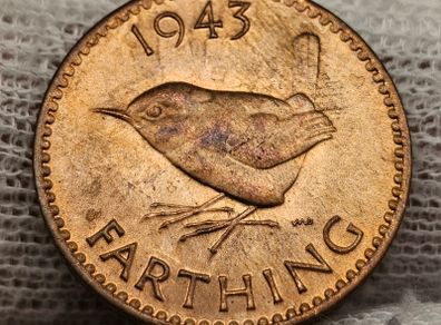 Great Britain 1943 1/4d Farthing Beautiful Uncirculated Red