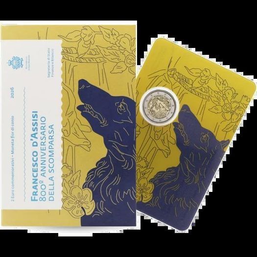 San Marino 2 Euro Commemorative Coin 2026 - 800th Anniversary of the Death of Francis of Assisi  BU. Coincard.