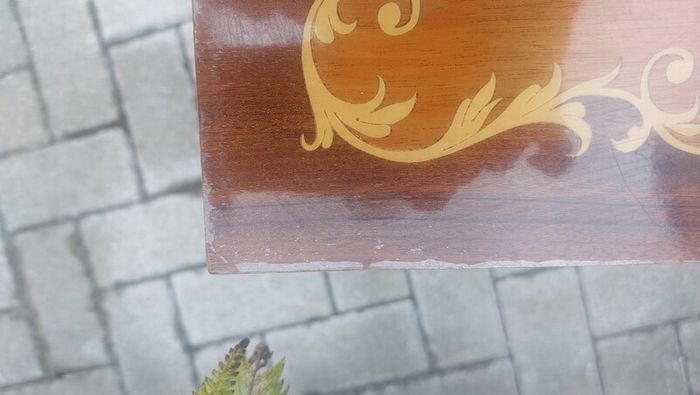 Vintage Mid Century Side Table with a Handmade Marquetry Panel Top Featuring a Floral Motif, Unknown Maker, Presume Italian-Made, Condition Issues, Needs Restoring