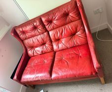 Vintage Red Leather Tufted High-Back Loveseat / 2-Seater Sofa