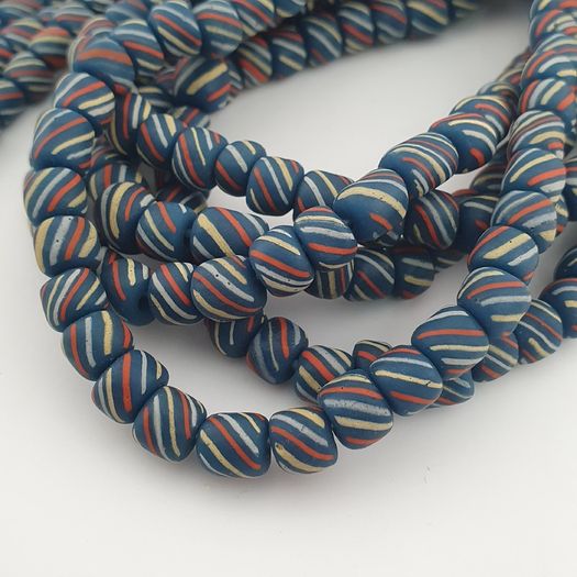 Vintage Afircan Style MultiColor Stripe Blue 7mm-8mm Glass beads Necklace Strand