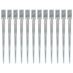 Ground Spikes 12 pcs Silver 7x7x90 cm Galvanised Steel