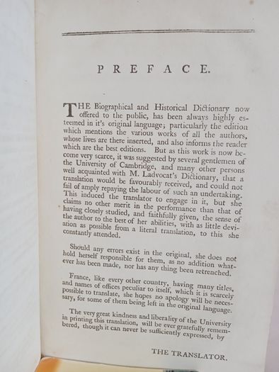 An Historical and Biographical Dictionary Translated from the French of Monsieur The Abbe Ladvocat by Catharine Collignon (4 Volume Set) (GT26)