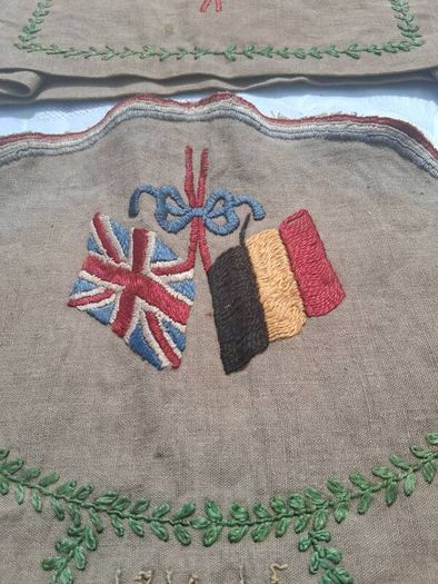 WW1 Embroidered Linen Tray Runner and Tea Cosy