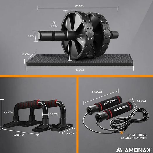 Convertible Ab Wheel Roller with Large Knee Mat for Core Abs Rollout Exercise, Double Wheel Set with Dual Fitness Strength Training Modes at Gym or Home