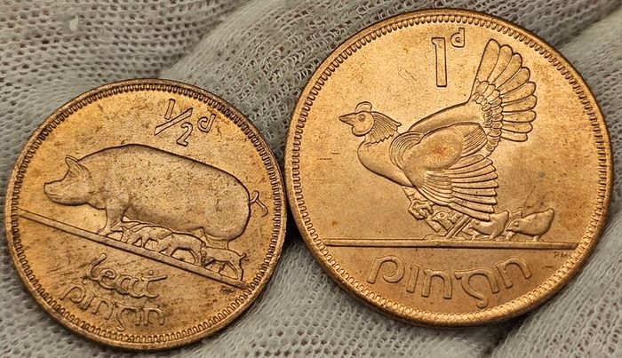Ireland 1966 1d Penny and 1/2d Halfpenny Beautiful Uncirculated Red