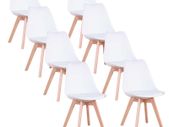 _A Set Of 8 Nordic Medieval Retro Style Dining Chairs, Solid Wood Feet, Beech Wood, Suitable For Kitchen, Dining Room White/Grey