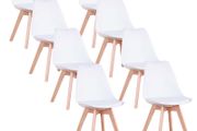 _A Set Of 8 Nordic Medieval Retro Style Dining Chairs, Solid Wood Feet, Beech Wood, Suitable For Kitchen, Dining Room White/Grey