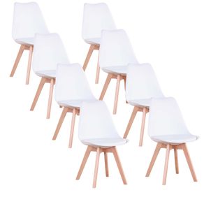 _A Set Of 8 Nordic Medieval Retro Style Dining Chairs, Solid Wood Feet, Beech Wood, Suitable For Kitchen, Dining Room White/Grey