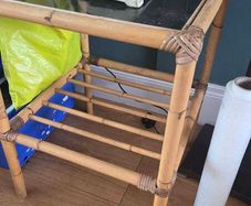 Vintage Bamboo & Glass Side Table / Bedside Table with Lower Shelf