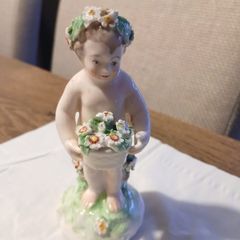 18th Century Antique Cherub Porcelain Statue Putti