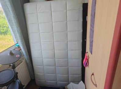 white leather double bed