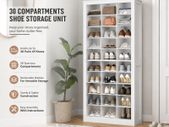 Shoe Storage Unit with 30 Compartments White