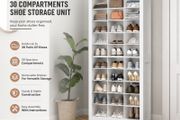 Shoe Storage Unit with 30 Compartments White