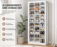 Shoe Storage Unit with 30 Compartments White