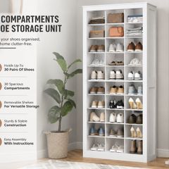 Shoe Storage Unit with 30 Compartments White
