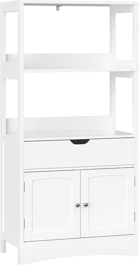 _Bathroom cabinet, versatile bathroom shelf with 4 levels, bathroom cabinet made of wood, white, 60 x 122 x 32.5 cm (W x H x D)