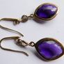 Vintage 925 Sterling Silver Gold Plated Amethyst Hook Drop Earringss Image 3