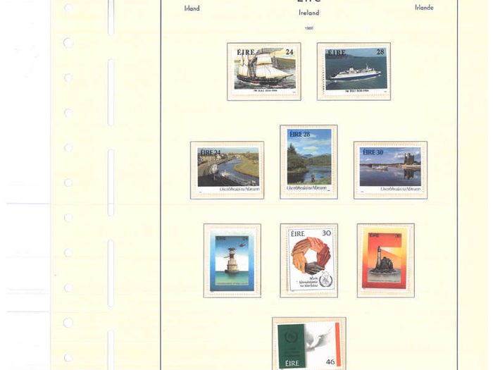 Collection. ireland 1985-1991 commemorative and definitive stamps on Lighthouse (Leuchtturm) pages 57-80 Mint Never Hinged (MNH). I note all commemorative stamps and definitive stamps including Irish Heritage & Treasures set.