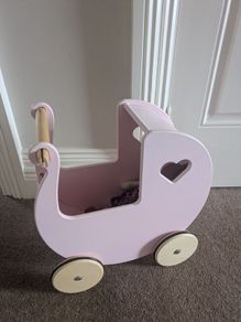 Pink moover dolls wooden pram