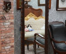 Victorian Oak Cheval Mirror - 19th Century