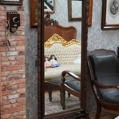 Victorian Oak Cheval Mirror - 19th Century