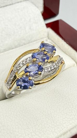 Tanzanite & White Zircon 4-Stone Ring