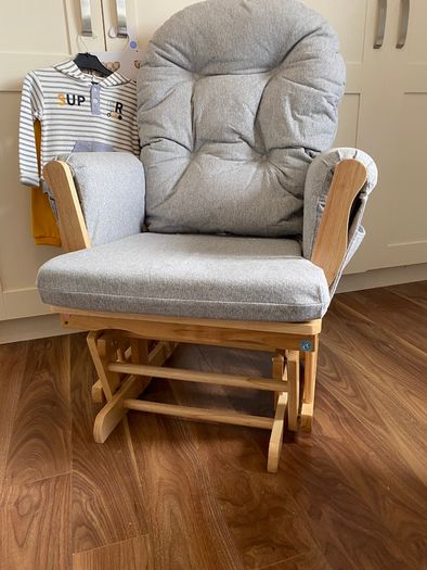 Babylo Brompton Glider & Footstool Grey suedette/Natural wood