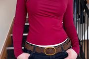 Burgundy Asymmetric Long Sleeve Top - Size S/8