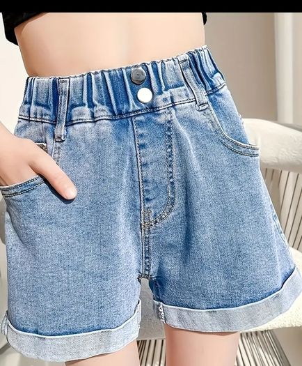 Rolled Edge Casual Girl's Jean Shorts Everyday Casual Loose Denim Shorts