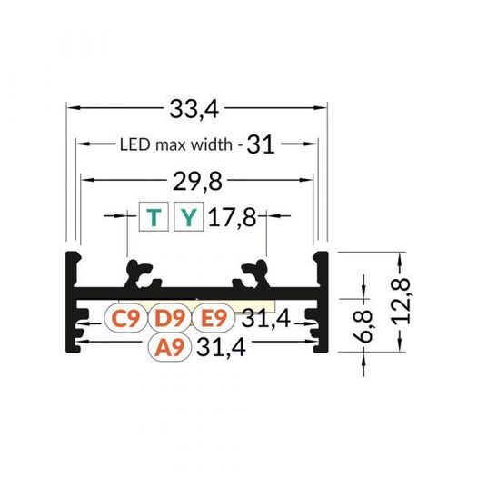 Wide LED Strip Aluminium Profile with Opal diffuser 485mm