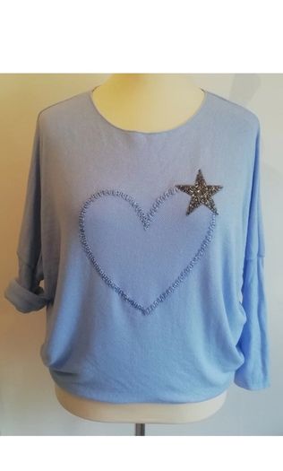 Carla Giannini Angora Wool Jumper Light Blue Heart Star One Size NWT Italy