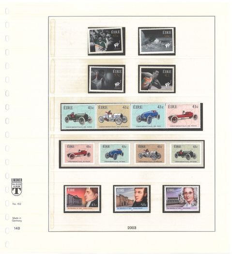 Collection: Ireland 2003-4 Ireland Stamp collection on Linder pages in Lindner album Mint Never Hinged (MNH). Adverts shows 14 images of contents