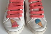 Zara girls white leather ice cream with pink laces summer trainers Sz UK7/EU 24 EUC