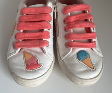 Zara girls white leather ice cream with pink laces summer trainers Sz UK7/EU 24 EUC
