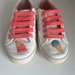Zara girls white leather ice cream with pink laces summer trainers Sz UK7/EU 24 EUC