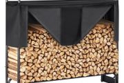 4.3FT Outdoor Firewood Rack with Cover, 52x14.2x46.1 in, Heavy Duty Firewood Holder &amp; 600D Oxford Waterproof Cover for Fireplace, Patio, Indoor/Outdoor Log Storage Rack for 1/4 Cord of Firewood
