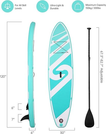 Paddle Board Stand Up Paddle Board Inflatable Paddleboard SUP Board with Premium Full Accessories 120"x30"x6" for Youth & Adults Have Fun in Oceans, River and Lakes (FREE POSTAGE)