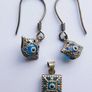 Vintage Sterling Silver 925 Blue Evil Eye Earrings and Pendant 2,1g Image 3