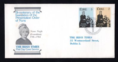 1975 Ireland Bi-Centenary of the Foundation of the Presentation Order of Nuns Commemorative Stamp Illustrated The Irish Times Addressed First Day Cover (FDC)