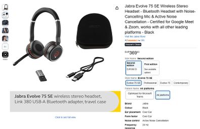 Jabra Evolve 75 SE (2nd Gen)  + Charging Dock