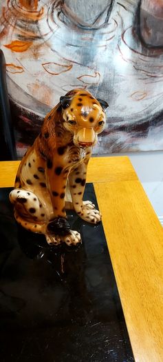 Vintage Ceramic 70's Leopard  Statue Ornament